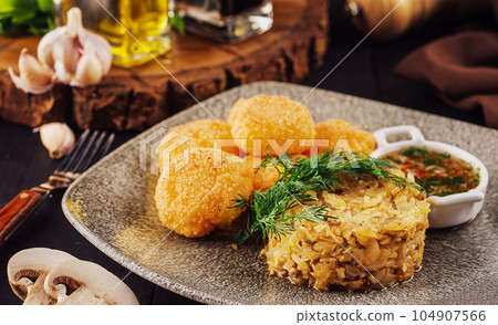 cabbage tartare with mushrooms and hominy cabbage tartare with mushrooms and hominy 104907566