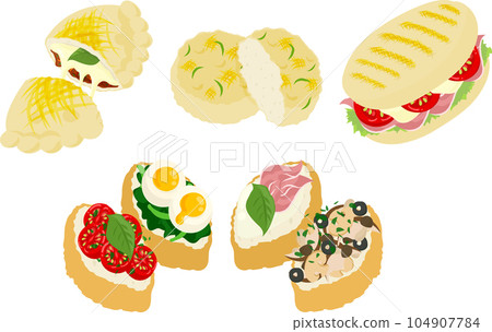 Various delicious italian bread icons such as panino or crostini 104907784