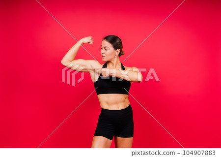 MMA female in sports uniform ready to fight, defense of women from violence MMA female in sports uniform ready to fight, defense of women from violence 104907883