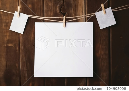 White paper sheets hang on a string with a clothespin 104908006
