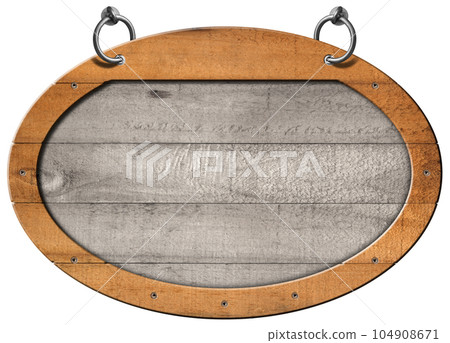 Old Blank Oval Wooden Sign with Frame Isolated on White Background Old Blank Oval Wooden Sign with Frame Isolated on White Background 104908671
