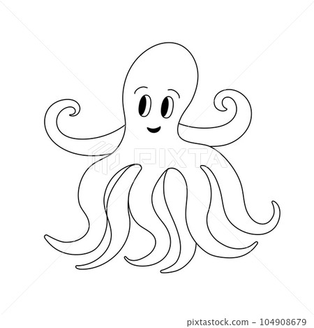 Isolated doodle Octopus black and white. Outline vector illustration Icon sea animals. Ocean dweller 104908679