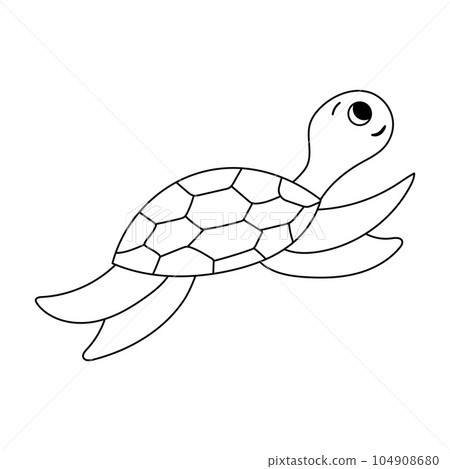 Isolated doodle Sea turtle black and white. Outline vector illustration Icon sea animals. Ocean dweller 104908680