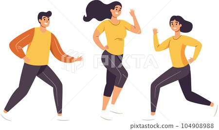 Man and Woman Running, Active and Happy, Embracing a Healthy Lifestyle, Flat Style Cartoon Illustration. Man and Woman Running, Active and Happy, Embracing a Healthy Lifestyle, Flat Style Cartoon Illustration. 104908988