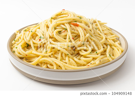 Aglio e olio on a white background Aglio e olio on a white background 104909148