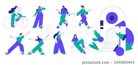Man and Woman at the Crossroads Think of Direction to Go Vector Set Man and Woman at the Crossroads Think of Direction to Go Vector Set 104909443