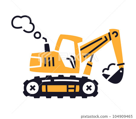 Yellow Excavator as Construction Equipment and Heavy Machine for Industrial Work Vector Illustration 104909465