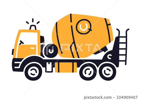Concrete Mixing Truck as Construction Equipment and Heavy Machine for Industrial Work Vector Illustration Concrete Mixing Truck as Construction Equipment and Heavy Machine for Industrial Work Vector Illustration 104909487