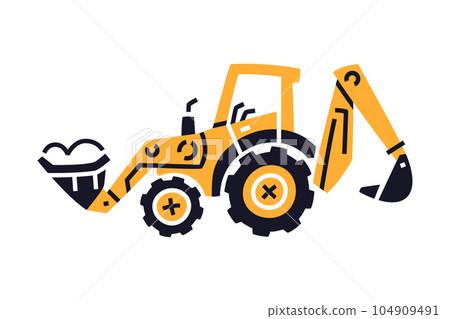 Yellow Excavator as Construction Equipment and Heavy Machine for Industrial Work Vector Illustration 104909491