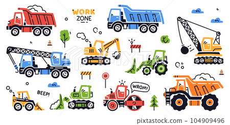 Construction Equipment and Heavy Machines for Industrial Work Vector Set Construction Equipment and Heavy Machines for Industrial Work Vector Set 104909496