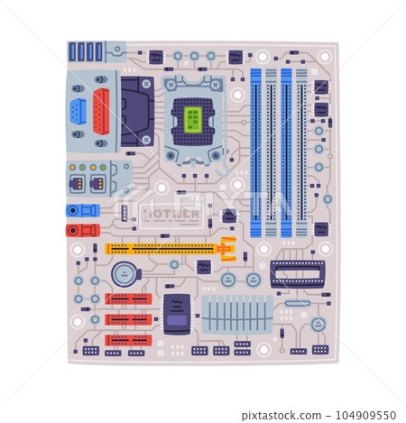 Motherboard or Mainboard as Personal Computer Accessory and Component Vector Illustration 104909550