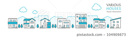 帶有簡單房屋的城市景觀的矢量圖 帶有簡單房屋的城市景觀的矢量圖 104909873