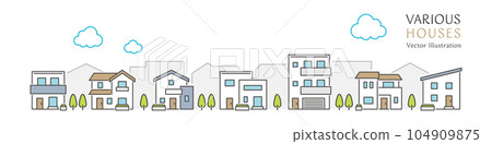 Vector illustration of a cityscape lined with simple houses 104909875