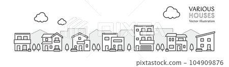 Vector illustration of a cityscape lined with simple houses 104909876