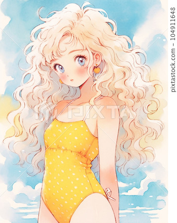 Curly hair anime woman