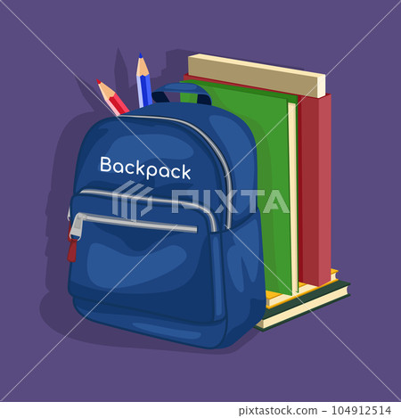 Back to school with school items and elements. space imagination. School backpack 104912514