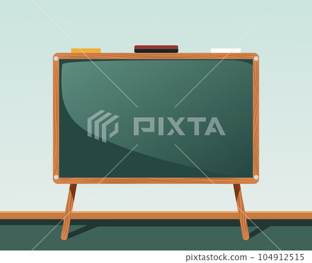 Back to school text drawing by colorful chalk in blackboard with school items. Back to school vector concept design Back to school text drawing by colorful chalk in blackboard with school items. Back to school vector concept design 104912515