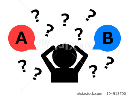 Illustration of a person suffering from two choices 104912700