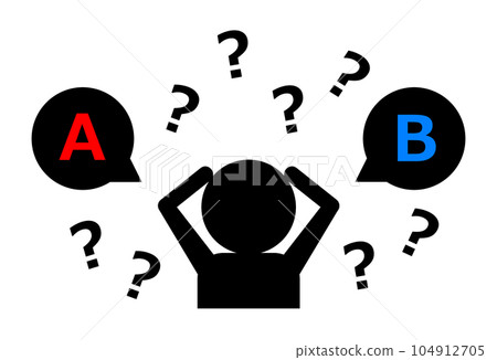 Illustration of a person suffering from two choices Illustration of a person suffering from two choices 104912705