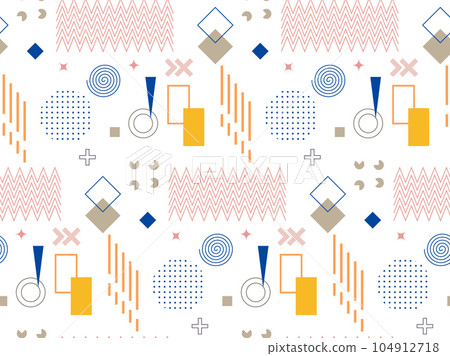 Modern vector abstract geometric seamless pattern in swatches, background with different shapes in minimalistic style. Pastel colored simple shapes graphic pattern. Modern vector abstract geometric seamless pattern in swatches, background with different shapes in minimalistic style. Pastel colored simple shapes graphic pattern. 104912718