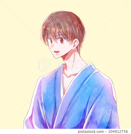 一個身穿浴衣的男人，面帶微笑，姿態挑釁。 104912756