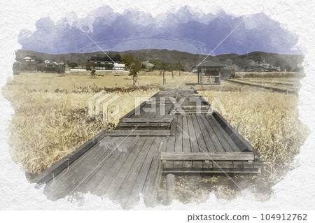 Watercolor-style Aki Kokubunji Historical Park, Higashi-Hiroshima City, Hiroshima Prefecture 104912762