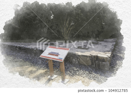 Watercolor style Aki Kokubunji Historical Park Auditorium Ruins Higashihiroshima City, Hiroshima Prefecture 104912785