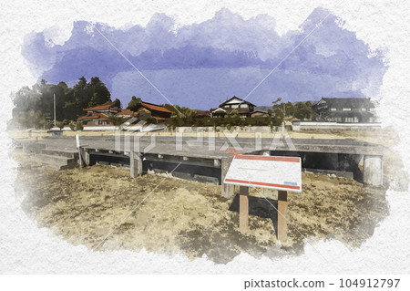 Watercolor style Aki Kokubunji Historical Park Kokushi-in Ruins Higashi-Hiroshima City, Hiroshima Prefecture 104912797