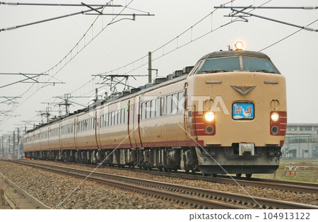 Hokuriku Main Line Mikawa-Kaga Kasama JR West 485 Series A08 formation (Kyoto) Raicho Hokuriku Main Line Mikawa-Kaga Kasama JR West 485 Series A08 formation (Kyoto) Raicho 104913122