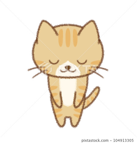 棕色虎斑貓禮貌地鞠躬蠟筆觸摸 104913305