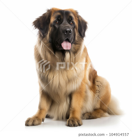 Leonberger dog close up portrait isolated on white background. Brave pet, loyal friend, good companion, 104914557