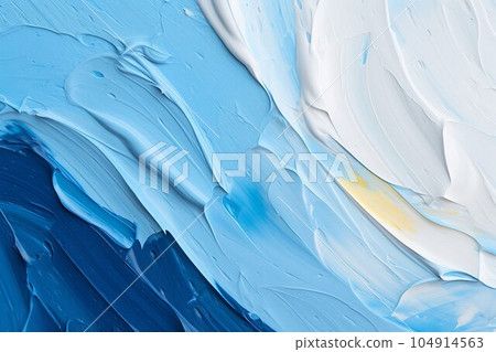 調色刀油畫/彩色抽象背景橫幅）白色、藍色和淺藍色曲線。 AI生成圖像 104914563