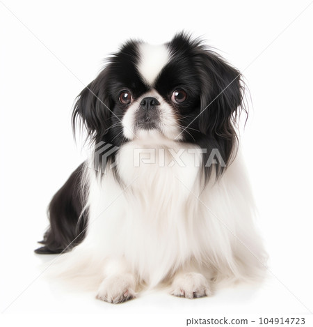 Japanese chin close up portrait isolated on white background. Cute pet, loyal friend, good companion,  104914723