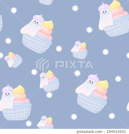 seamless pattern with ice cream ghost Halloween seamless pattern with ice cream ghost Halloween 104914832
