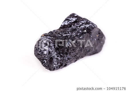 Macro mineral stone sorrel - black tourmaline on white background 104915176