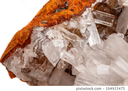 Macro mineral stone crystals Hemimorphite rock on a white background Macro mineral stone crystals Hemimorphite rock on a white background 104915475
