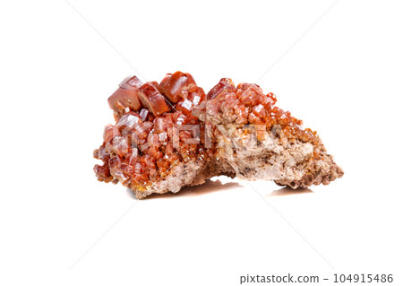 Macro mineral stone Vanadinite on a white background Macro mineral stone Vanadinite on a white background 104915486