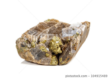 Macro mineral stone Barit Pyrit on a white background 104915489