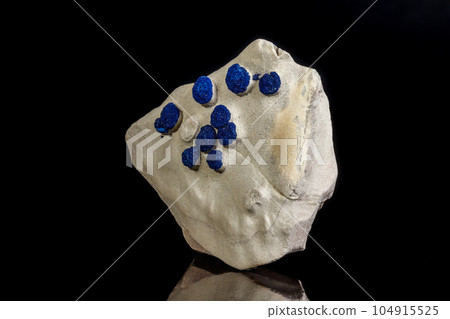 Macro mineral stone Azurite in siltstone against black background 104915525