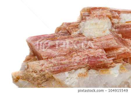 Macro mineral stone Tourmaline in the breed a white background 104915549