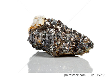 Macro mineral stone Arsenopyrite on a white background 104915736
