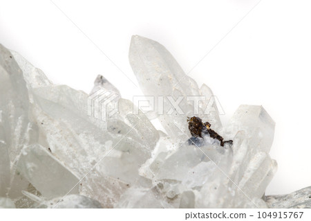 Macro mineral stone Drusus quartz with sphalerite in the rock a white background 104915767