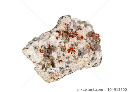 Macro mineral stone Spessartine, Feldspar, Smoky quartz, on a white background Macro mineral stone Spessartine, Feldspar, Smoky quartz, on a white background 104915800