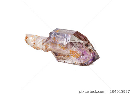 macro mineral stone Amethyst on smoky quartz on a white background macro mineral stone Amethyst on smoky quartz on a white background 104915957