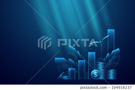 Sustainable Economy Concept. Dollar Coins, Plants, and Growth Chart. Sustainable Economy Concept. Dollar Coins, Plants, and Growth Chart. 104916237