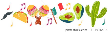 A set of elements on the theme of Mexico, the traditions of Mexicans. A set of elements on the theme of Mexico, the traditions of Mexicans. 104916496