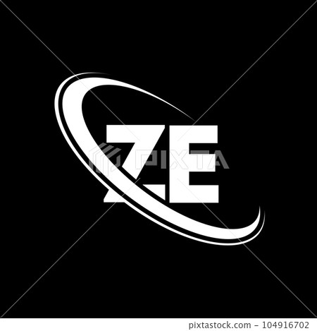 ZE logo. Z E design. White ZE letter. ZE/Z E letter logo design. Initial letter ZE linked circle uppercase monogram logo. 104916702