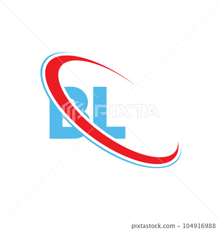 BL B L letter logo design. Initial letter BL linked circle upercase monogram logo red and blue. BL logo, B L design 104916988