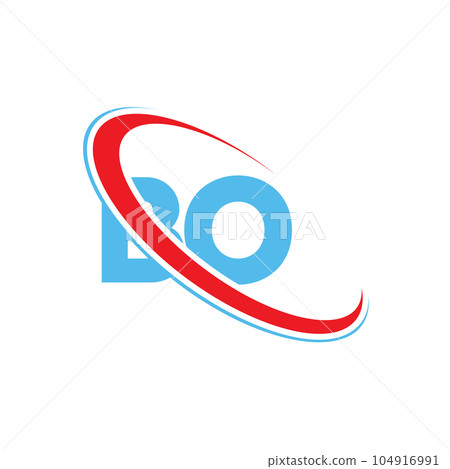 BO B O letter logo design. Initial letter BO linked circle upercase monogram logo red and blue. BO logo, B O design 104916991