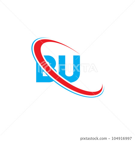 BU B U letter logo design. Initial letter BU linked circle uppercase monogram logo red and blue. BU logo, B U design 104916997